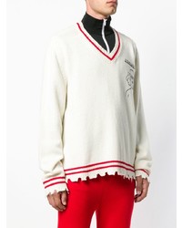 Мужской белый свитер с v-образным вырезом от Riccardo Comi