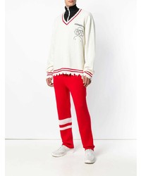 Мужской белый свитер с v-образным вырезом от Riccardo Comi