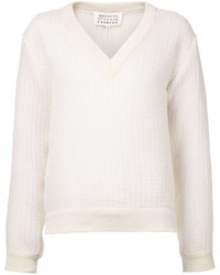 Женский белый свитер с v-образным вырезом от Maison Margiela