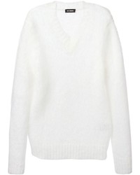 Мужской белый свитер с v-образным вырезом от Raf Simons