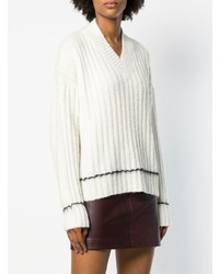 Женский белый свитер с v-образным вырезом от Helmut Lang