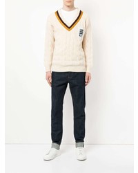 Мужской белый свитер с v-образным вырезом от Kent & Curwen