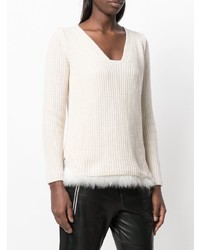 Женский белый свитер с v-образным вырезом от Twin-Set