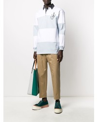 Мужской белый свитер с воротником поло в горизонтальную полоску от JW Anderson