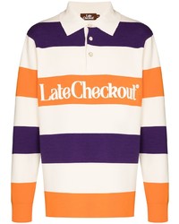 Мужской белый свитер с воротником поло в горизонтальную полоску от Late Checkout