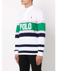 Мужской белый свитер с воротником поло в горизонтальную полоску от Polo Ralph Lauren