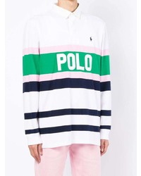 Мужской белый свитер с воротником поло в горизонтальную полоску от Polo Ralph Lauren