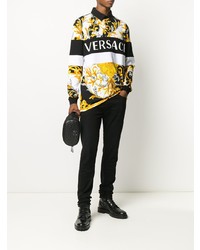 Мужской белый свитер с воротником поло с принтом от Versace