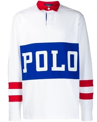 Мужской белый свитер с воротником поло с принтом от Polo Ralph Lauren