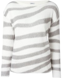 Женский белый свитер с круглым вырезом в горизонтальную полоску от Armani Collezioni