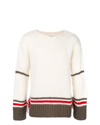Мужской белый свитер с круглым вырезом в горизонтальную полоску от Maison Margiela