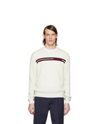Мужской белый свитер с круглым вырезом в горизонтальную полоску от Moncler