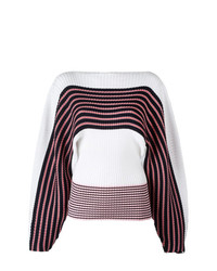 Женский белый свитер с круглым вырезом в горизонтальную полоску от MSGM