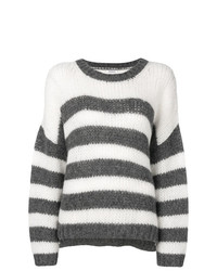 Женский белый свитер с круглым вырезом в горизонтальную полоску от P.A.R.O.S.H.