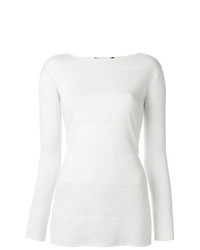 Женский белый свитер с круглым вырезом в горизонтальную полоску от Ralph Lauren