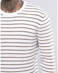 Мужской белый свитер с круглым вырезом в горизонтальную полоску от Asos