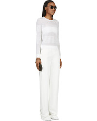 Женский белый свитер с круглым вырезом в горизонтальную полоску от Calvin Klein Collection