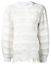 Женский белый свитер с круглым вырезом в горизонтальную полоску