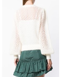 Женский белый свитер с круглым вырезом в сеточку от Zimmermann