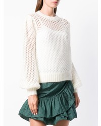 Женский белый свитер с круглым вырезом в сеточку от Zimmermann