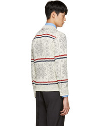 Мужской белый свитер с круглым вырезом из мохера с жаккардовым узором от Thom Browne