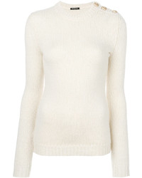 Женский белый свитер с круглым вырезом из мохера от Balmain