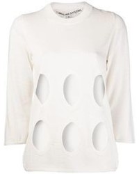 Белый свитер с круглым вырезом с вырезом