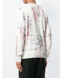 Мужской белый свитер с круглым вырезом с вышивкой от Alexander McQueen