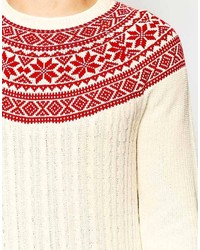 Мужской белый свитер с круглым вырезом с жаккардовым узором от Asos