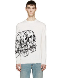 Мужской белый свитер с круглым вырезом с принтом от Alexander McQueen