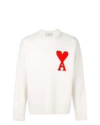 Мужской белый свитер с круглым вырезом с принтом от AMI Alexandre Mattiussi
