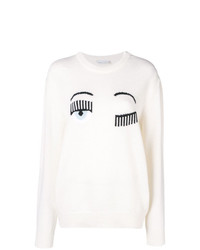 Женский белый свитер с круглым вырезом с принтом от Chiara Ferragni