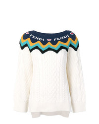 Женский белый свитер с круглым вырезом с принтом от Fendi