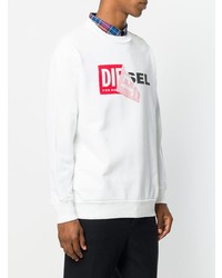 Мужской белый свитер с круглым вырезом с принтом от Diesel