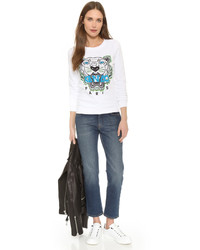 Женский белый свитер с круглым вырезом с принтом от Kenzo