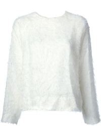 Белый свитер с круглым вырезом с рельефным рисунком