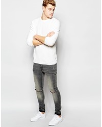 Мужской белый свитер с круглым вырезом с рельефным рисунком от Solid