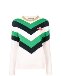 Женский белый свитер с круглым вырезом с узором зигзаг от Gucci