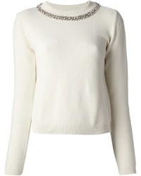 Женский белый свитер с круглым вырезом с украшением от Pinko