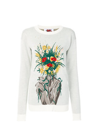 Женский белый свитер с круглым вырезом с цветочным принтом от Bad Deal