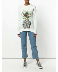 Женский белый свитер с круглым вырезом с цветочным принтом от Bad Deal