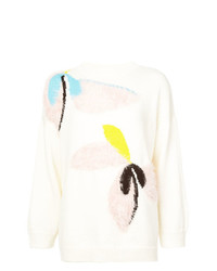 Женский белый свитер с круглым вырезом с цветочным принтом от DELPOZO