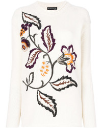 Женский белый свитер с круглым вырезом с цветочным принтом от Etro