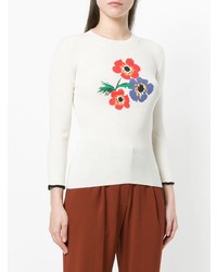 Женский белый свитер с круглым вырезом с цветочным принтом от Sonia Rykiel