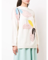 Женский белый свитер с круглым вырезом с цветочным принтом от DELPOZO