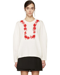 Женский белый свитер с круглым вырезом с цветочным принтом от Giambattista Valli