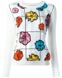 Женский белый свитер с круглым вырезом с цветочным принтом от Moschino