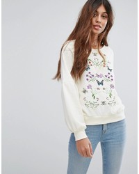 Женский белый свитер с круглым вырезом с цветочным принтом от Vero Moda