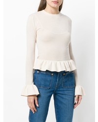 Женский белый свитер с круглым вырезом от Khaite