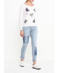 Женский белый свитер с круглым вырезом от Naf Naf